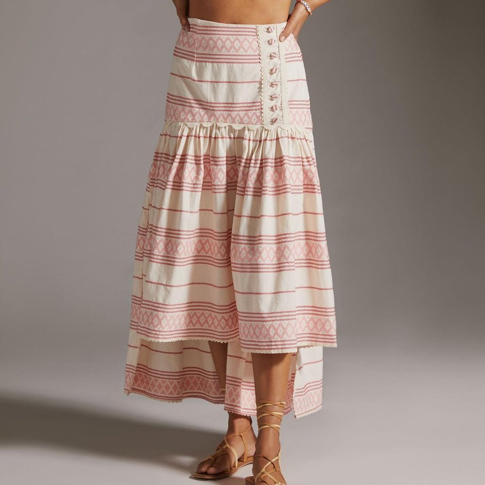 RAISSA Anthropologie A-line Striped High Low Skirt